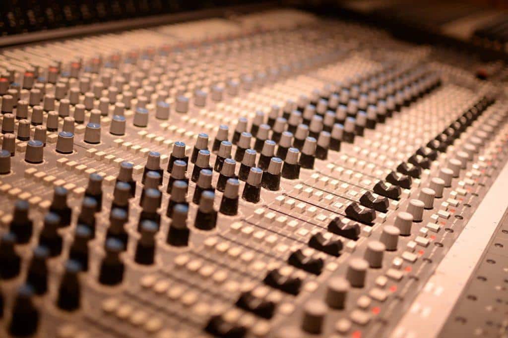 Audio Mixer with Faders and Knobs
